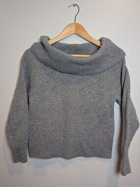 PAIGE WOMEN'S SIZE M GRAY WOOL COWL NECK CROPPED SWEATER